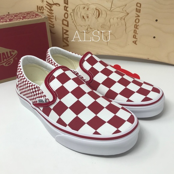 VANS VN0A45JIVK5 Classic Slip On Nix Checker Red White Chill Peppe Kids Sneakers - Picture 3 of 7